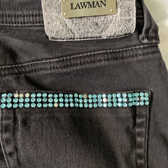 Lawman Western Womens Black Jeans Turquoise Rhinestone Rockabilly Accents Sz 11 - Picture 8 of 13